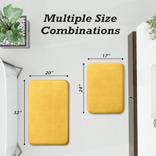 HUXMEYSON Bathroom Rugs Sets 2 Piece, Non-Slip & Quick Dry Bath Mat Set, Ultra Soft Velvet Bath Rugs for Bathroom, Toilet and Shower Floor, Yellow - Image 2