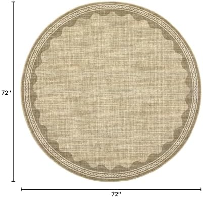 GarveeHome Scalloped Jute Print 6 ft Round Rug Washable Non-Slip Soft Ultra-Thin Small Modern Cottage Core Solid Tan Circle Carpet for Kitchen Bedroom Nursery Dining Room Tan - Image 2