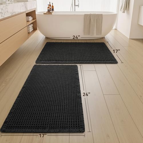 Upgraded Waffle Bath Mat Set of 2 Absorbent Non Slip Bathroom Mat 17" x 24" - Image 2