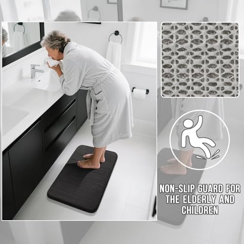 Yimobra Memory Foam Bathroom Mat Set, 31.5 x 20 & 24 x 20 in, Black - Image 5