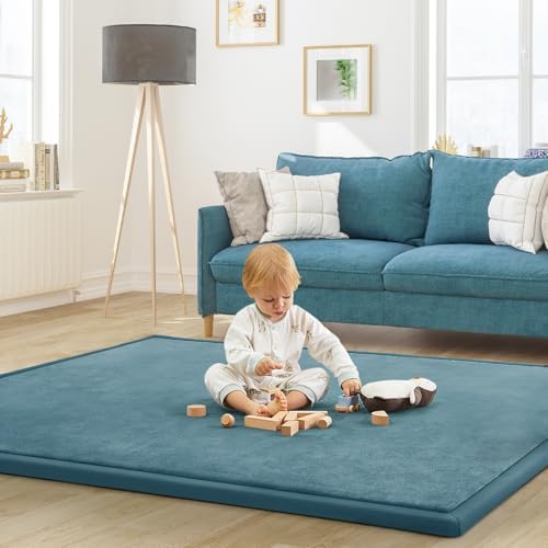 Baby Play Mat for Floor Nursery Rug Muscle Mat Area Rug Playroom Rug 79"x118" Playpen Mat Elastic Foam 1.3" Thick Crawling Mat for Babies,Toddlers, Infants, Kids,Indigo by ILPEOD