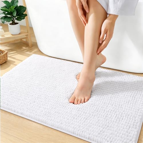 OLANLY Thick Chenille Bathroom Rugs 36x24, Soft Absorbent Bath Mat, White by OLANLY