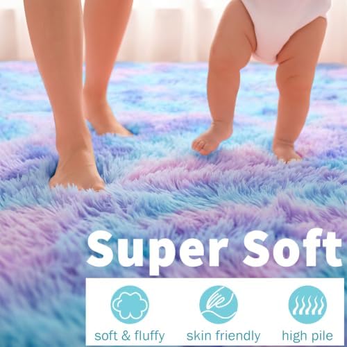 Purple Rainbow Area Rugs for Girls Bedroom Living Room, Fluffy 4x6 Kids Rug - Image 2