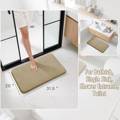 Yimobra Memory Foam Bath Mat, Super Soft Absorbent Bathroom Rug Non Slip 31.5x20 Inch, Quick Dry, Machine Washable Floor Carpet for Tub Shower, Home Decor Accessories, Light Tan - Image 2