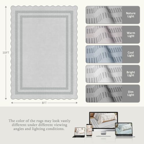 8x10 Area Rugs, Scalloped Grey Modern Living Room Rug, Solid Large Machine Washable Rug Non-Slip, Soft Lightweight Carpet for Bedroom Playroom Dining Room - Image 2