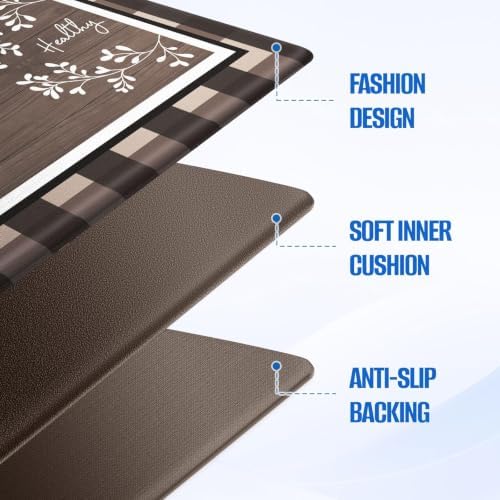 Kitchen Mats 2PCS, Anti Fatigue Rugs, 17.3x30+17.3x47.2in,Brown - Image 4