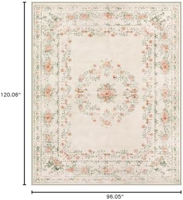 Wonnitar Floral Bow Print Washable 8x10 Rug, Beige Rugs for Living Room, Boho Non Slip Ultra-Thin Soft Neutral Carpet for Nursey Kids Room Dorm Living Room, Beige - Image 2