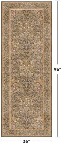 Brown 3x8 Vintage Kitchen Runner Rug Stain Resistant, Wide Washable Non Skid Long Runner Rugs for Hallway, Entryway Indoor, Non-Slip Low Pile Ultra Soft Stain Resistant Floral Carpet - Image 2