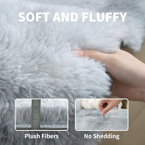 KICHOWUA Grey Tie-Dye Light Gray Fluffy 9x12 Rug Bedroom Living Room Shag - Image 4