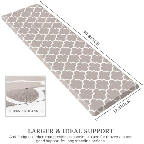 WISELIFE Kitchen Runner Rugs Anti-Fatigue Mats, 17.3"x 60", Khaki - Image 2