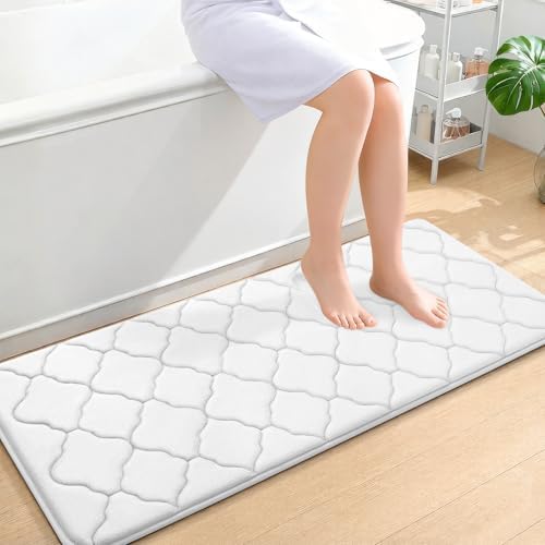 OLANLY Memory Foam Bath Mat Rug 47x20, Ultra Soft Bathroom Rugs, White by OLANLY