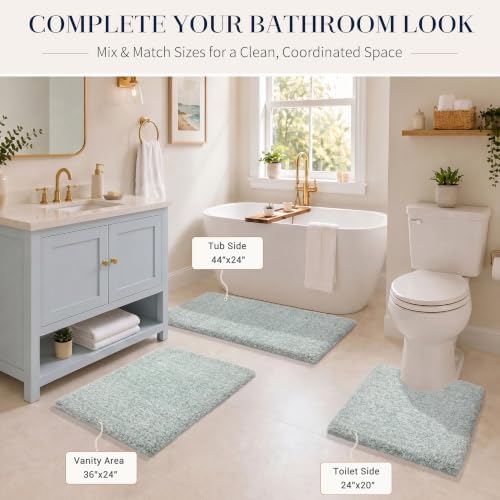 Yimobra Long Bathroom Rug 44x24, Non Slip Bath Mat, Sky Light Blue&White - Image 5
