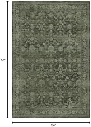2x3 Washable Boho Entryway Area Rug Green Non-Slip Front Door Mat - Image 2