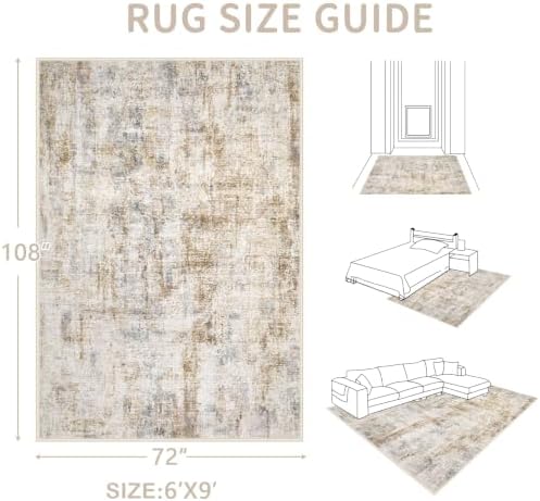 Area Rugs 6x9 Living Room: Washable Rug Modern Abstract Large Rugs Soft Non Slip Neutral Rug Stain Resistant Indoor Carpet for Bedroom Kitchen Dining Room Nursery Home Office Rugs(Blue Brown,6'x9') - Image 2