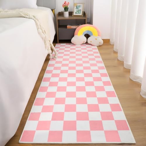 Terrug Pink and White Checkered Area Rug for Kitchen, 2x6 Runner Rugs - Image 3