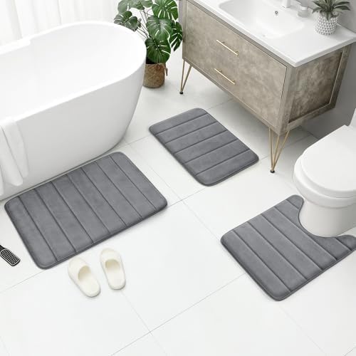 BYSURE Dark Grey Memory Foam Bath Mats Extra Long - Image 6