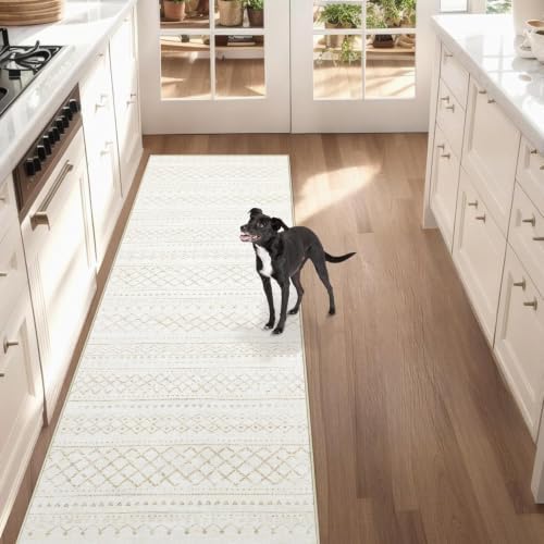 Runner Rug 2x5 Boho Geometric Area Rugs: Small Washable Kitchen Rug, Soft Non Slip Moroccan Long Hallway Rugs for Bedroom Bathroom Laundry Entryway Staircase Foyer(Beige,2X5) - Image 3