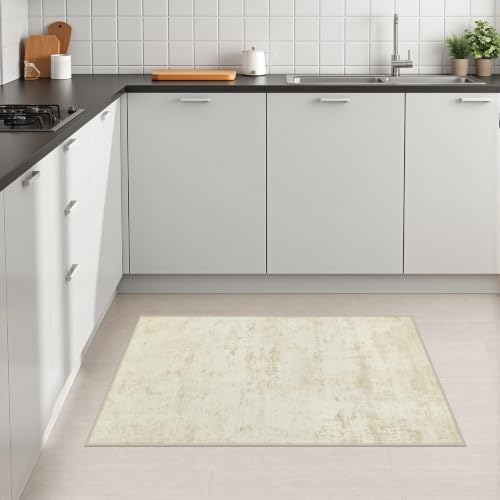 2x3 Washable Entryway Rug: Modern Abstract Indoor Soft Carpet Beige - Image 4