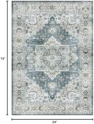 Lessymo Washable 2 x 6 Runner Rugs,Soft for Entryway Blue Grey/Beige - Image 2
