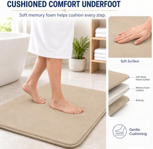 Beige Bath Mat Sets Extra Soft Memory Foam Bathroom Rugs 3 Piece Non Slip Absorbent & Dry Living Mat Sets Washable Bath Carpets with Toilet Rug,Bath Rugs for Bathroom,Tub,Shower,Kitchen,Bedroom - Image 5