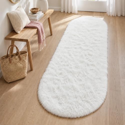 Cream White Fluffy Area Rug, Soft Washable, 2x5 Ft for Bedside - Image 2