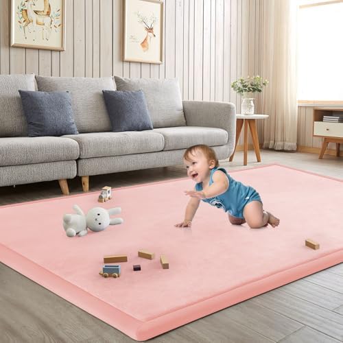 Baby Play Mat for Floor Nursery Rug Muscle Mat Area Rug Playroom Rug 65"x50" Playpen Mat Elastic Foam 1.3" Thick Crawling Mat for Babies,Toddlers, Infants, Kids,Light Pink by ILPEOD