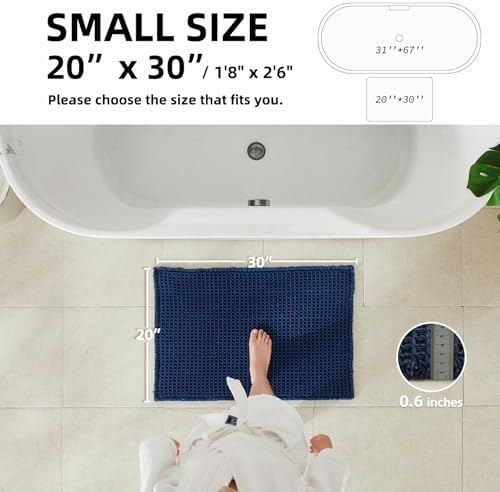 TYUU Waffle Bath Mat, Boho Bathroom Rugs Non Slip, 30x20 Navy Blue - Image 2