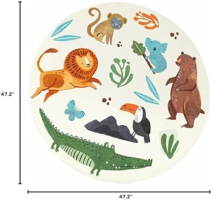 Poowe Kids Play Mat Round Area Rug Non Slip for Classroom Bedroom (Round 47.2") - Image 2