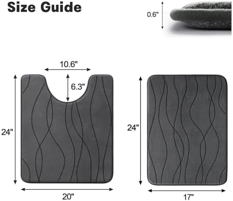 YIHOUSE Bathroom Rugs Set 2 Piece, Memory Foam Bath Mat Dark Grey - Image 2