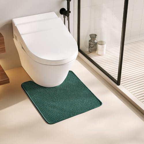 TYUU Toilet Rug, Thin Toilet Rugs U Shaped Washable Non Slip Absorbent Quick Dry Low Pile Toilet Mat, Dark Green 20"x24" U Shape by TYUU