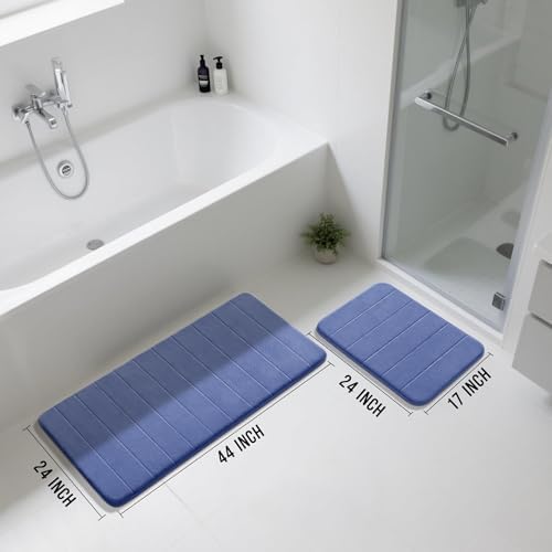 Yimobra Large Memory Foam Bathroom Mat Set, 44 x 24 & 24 x 17 in, Navy Blue - Image 2