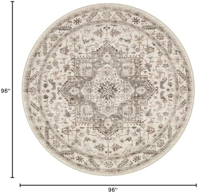 cotiled 8ft Round Living Room Area Rug, Washable, Traditional, Light Brown - Image 2