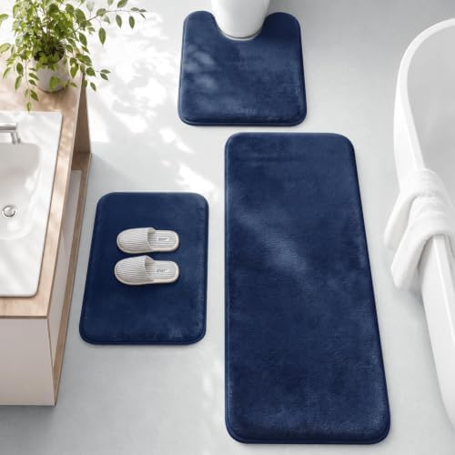 HUXMEYSON 3-Piece Memory Foam Bathroom Rug Set, Navy by HUXMEYSON