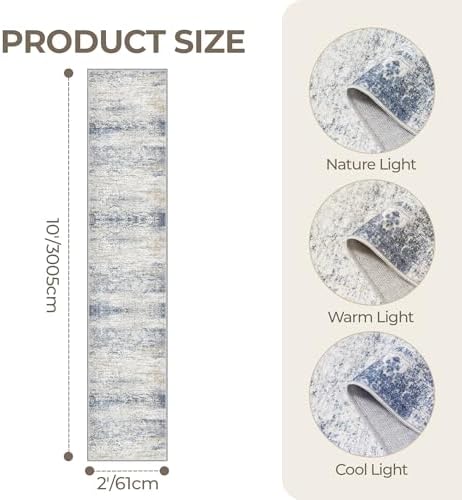 2x10 Runner Rug Non Slip,Washable Hallway Runner Rug,Blue - Image 2