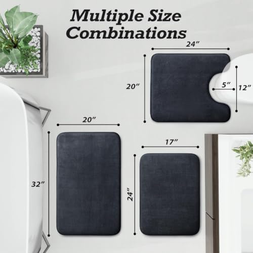HUXMEYSON Bathroom Rugs Sets 3 Piece, Non-Slip & Quick Dry Bath Mat Set, Ultra Soft Velvet Bath Rugs for Bathroom, Toilet and Shower Floor, Dark Grey - Image 2