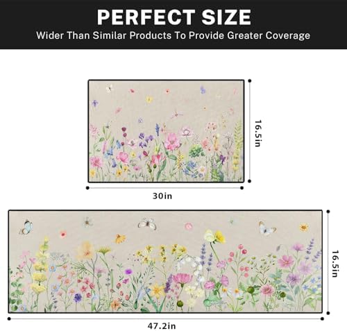 Kitchen Rugs Set of 2 Non Slip WashableWildflower Floral - Image 3