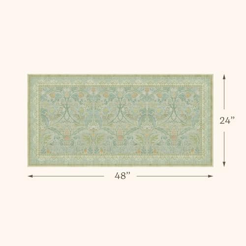 2x4 Small Green Kitchen Rugs Non Slip, Floral & Botanical Shabby Chic Washable Low Pile Area Rug for Bedroom, Bathroom, Mudroom, Powder Room - Image 2