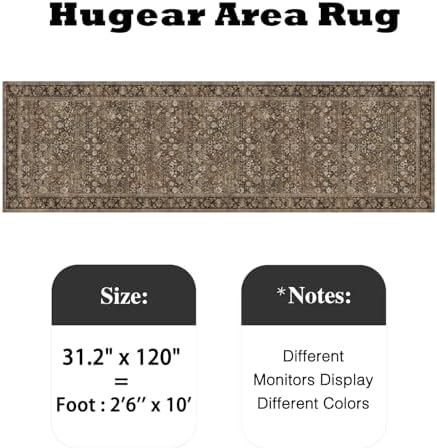 HUGEAR 2'6''x10' Brown Vintage Floral Washable Runner Rug for Hallway - Image 2