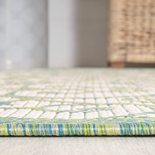 JONATHAN Y Vintage Filigree Indoor Outdoor Square Area Rug 5X5 Cream/Green, Madrid Textured Weave for Backyard, Patio, Porch, Easy-Cleaning, High Traffic, Pet-Friendly, Non-Shedding (SMB107J-5SQ) - Image 4