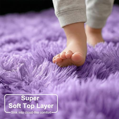 Amdrebio Purple Fluffy Round Circle Area Rug 4Ft for Girls Bedroom Dorm - Image 4