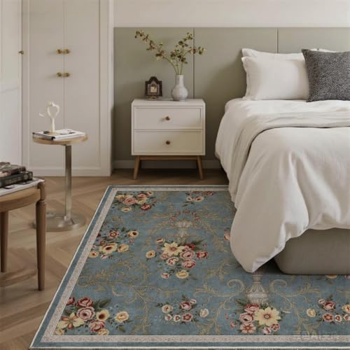 Helthep 8 * 10ft Blue Floral Vintage Washable Area Rug for Living Room - Image 4