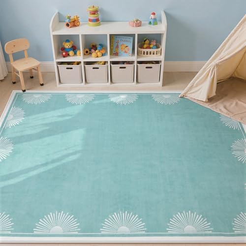 Hedlive Modern Bedroom Rug 8x10 Under Bed, Low Pile Washable Rugs for Living Room,Soft Sun Printed Large Rug,Aqua Dining Room Rugs for Under Table Classroom Dorm(8x10ft, Baby Blue) - Image 4