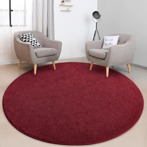 FlyDOIT Round Area Rugs for Bedroom Living Room, 5x5 Rose Red Super Soft Comfy Thickened Memory-Foam Indoor Circle Carpets, Modern Aesthetic Minimalist Carpet for Boys Girls Adults Nursery Home Décor - Image 6