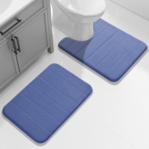 Yimobra Memory Foam Toilet Bath Mat U-Shaped, Soft and Comfortable, Super Water Absorption, Non-Slip, Thick, Machine Wash and Easier to Dry for Bathroom Commode Contour Rug, 24 X 20 Inches, Navy Blue - Image 2