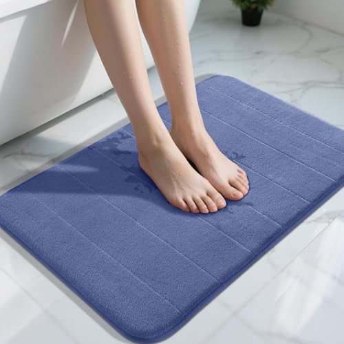 Yimobra Memory Foam Bath Mat, Super Soft Absorbent Bathroom Rug Non Slip 31.5x20 Inch, Quick Dry, Machine Washable Floor Carpet for Tub Shower, Home Decor Accessories, Navy Blue by Yimobra