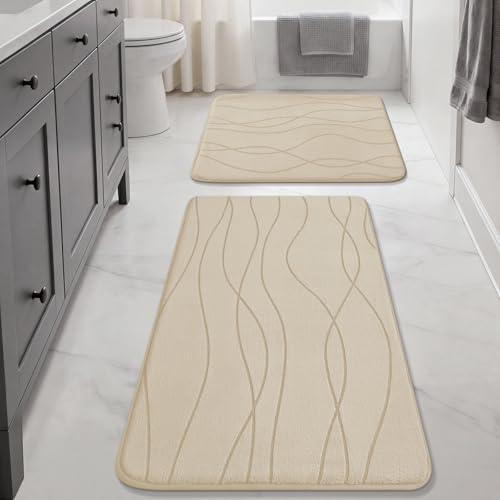 YIHOUSE Bathroom Rugs Set 2 Piece, Memory Foam Bath Mat Khaki by YIHOUSE