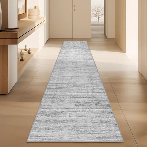 2x10 Runner Rug Non-Slip，Modern Abstract 10ft Washable Runner Rugs for Hallways, Ultra-Thin Long Kitchen Rug Runners,Stain Resistant Floor Carpet for Bedroom,Laundry Room,Entryway（Grey,2'x10'） by Unknown