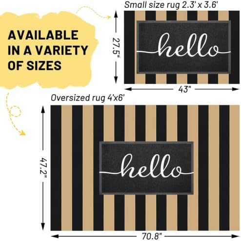 KILOCOCO Striped Rug 4x6 ft Washable Woven Front Door Rug, Brown and Black - Image 2
