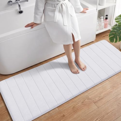 Yimobra Bathroom Runner 60"x24", Non Slip Memory Foam Bath Mat, Super Soft Water Absorbent Hallway Carpet, Machine Washable Rug for Vanity Tub Shower, White by Yimobra