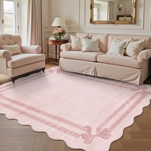 Girls Bedroom 5x7 Pink Rug, Scalloped Bow Area Rugs Living Room - Image 3